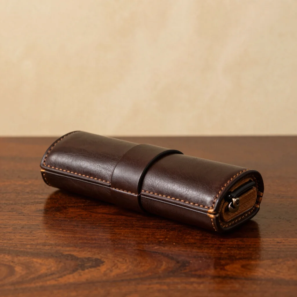 Leather Three-Finger Cigar Travel Case